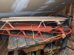 lot 506 image: (2) Vintage Wood Sleds with Metal Runners
