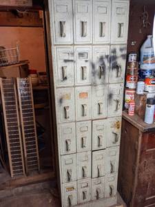 lot 707 image: Vintage 6 Metal 24 Drawer Industrial Filing Cabinet