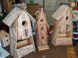 lot 230 image: Lot of 3 Birdhouses Crafted from Natural Materials