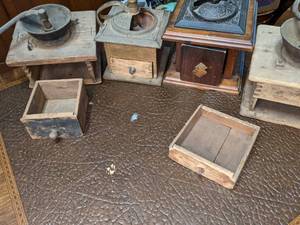 lot 263 image: Four antique coffee grinders - some in pieces