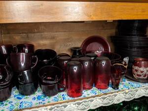 lot 266 image: Shelf of Copious Red Glass