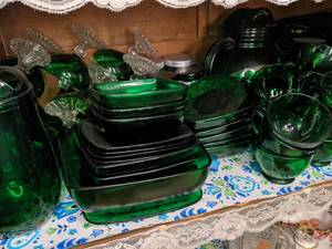 lot 267 image: Shelf of Green Glass