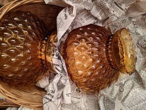 lot 760 image: Three Hobnail Clear Brown Glass Lamp Shades