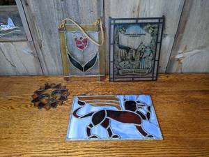 lot 81 image: (4) StainedLeaded Glass Wall Hangings