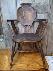 lot 22 image: Antique Victorian Wood Chair with Painted Backrest
