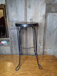 lot 410 image: Ice Cream Stool with Wood Seat and Twisted Metal Legs