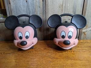 lot 421 image: (2) Vintage Mickey Mouse Head Lunchboxes w Thermoses