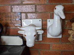 lot 451 image: (2) Porcelain Wall Hooks Cow and Duck