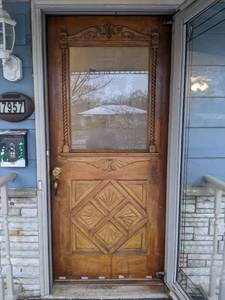 lot 465 image: Beautiful Half Glass Carved Wood Front Door