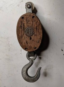 lot 176 image: Antique Wood Double Block Pulley with Hook