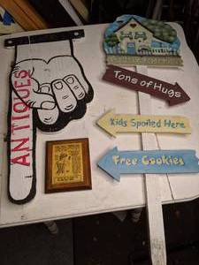 lot 178 image: Wood Antiques Sign & Two Others