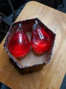 lot 108 image: Pair of Vintage Red Glass Fire Grenades