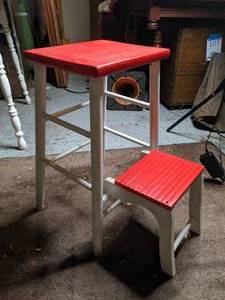 lot 152 image: Painted Wood Stool with Fold Out Step