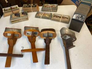 lot 859 image: 4 Antique Stereoscopes with Many Viewer Cards