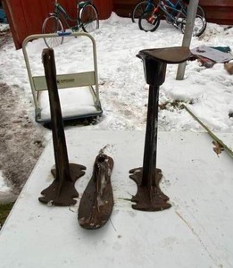 lot 926 image: (3) Antique Iron Cobbler Shoe MoldsStands