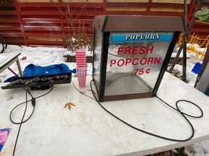 lot 930 image: Vintage Popcorn Maker and Sign
