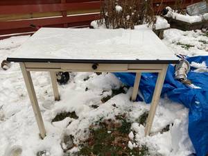 lot 942 image: Vintage Wood Table with Porcelain Top