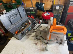 lot 994 image: 10 Compound Miter Saw and Box of Hand & Power Tools