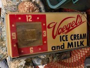 lot 284 image: Vintage Voegels Ice Cream and Milk Clock Sign