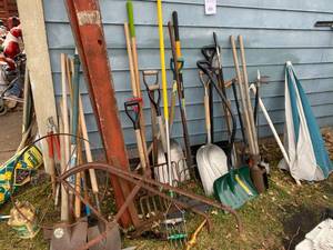 lot 376 image: Snow and Dirt Shovels, Pitchforks, Other Gardening Tools