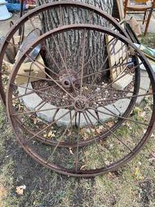 lot 377 image: 2 Antique Metal Wheels