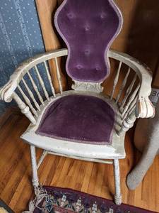 lot 311 image: Antique Painted Chair with Velour Back and Seat