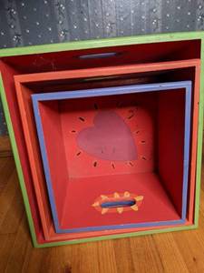 lot 331 image: (3) Painted Wood Storage Bins