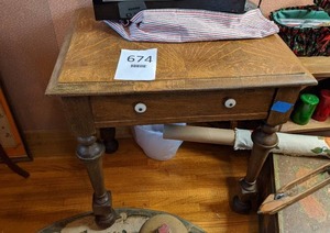 lot 674 image: Small Table with Quartersawn Oak Top