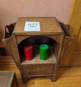 lot 677 image: Wood End Table with Magazine Holders