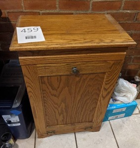 lot 459 image: Tilt-Out Oak Trash Can Cabinet