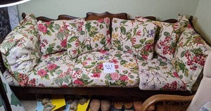 lot 611 image: Wood Day Bed with Gorgeous Pillows