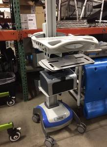 WOW MSRP $4500 Capsa Powered Industrial Medical Grade Mobile Laptop Stand UpSit&nbspComputer Workstation Height Adjustable Platform Medical COW Cart Locking With Keys - Electronics Not Included Comes With Untested Printer