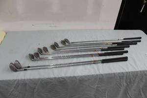 lot 16 image: Lot of (10) Allegra Golf Clubs - 3 Iron, 4 Iron, 5 Iron, 6 Iron, 7 Iron, 8 Iron, 9 Iron, Putter, 5 22-degree Loft, 7 26-degree Loft