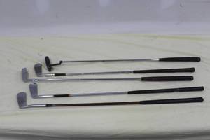 lot 41 image: Lot of (5) Golf Clubs - Bobby Jones Putter, Robert Jones D Dual Wedge, Ralph Guldahl 10, Arnold Palmer Putter, T.S. Grace Hand Made Putter