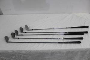 lot 42 image: Lot of (5) Golf Wedges - Tom Watson Lob Wedge, 767 Lob Wedge, Adams Golf Lob Wedge, AccuSpin Gap Wedge, R7 Gap Wedge