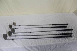 lot 46 image: Lot of (5) Golf 56-degree Sand Wedges - Callaway Hockory Stick, Cleveland (x2), Gepa, Zircon Spin