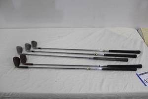 lot 43 image: Lot of (5) Golf Pitching Wedges - Titleist Vokey Design 60-degree, M 60-degree, Shamrock, Cleveland Tour Action (x2)
