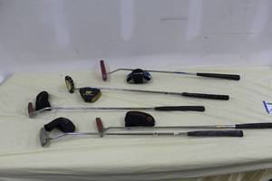 lot 49 image: Lot of (5) Golf Putters - Bobby Jones Callaway, Taylor Made B5s Nubbins, Taylor Made M4s, Golden Bear Bear Paw BP-2, Maltby Moment