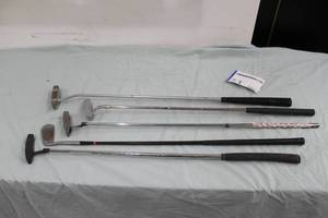 lot 53 image: Lot of (5) Golf Putters - Golfology H.H. Octagon Pure Milled ZW2, Joe Kirkwood Wright&Ditson, Titleist Dead Center, Pritchart-Nicholls, ZH