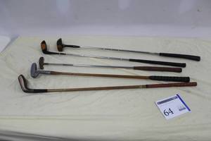 lot 64 image: Lot of (5) Golf Putters - St. Andrews Hand Made Wood Shafted Putter, HB P9, THL, Wood Shafted Putter