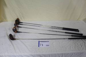 lot 71 image: Lot of (5) Golf Woods - 1 Wood, First Flight 3 Wood, 3 Wood, 4 Wood, Hogan 4 Wood