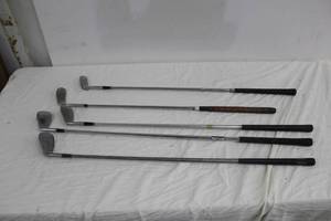 lot 81 image: Lot of (5) Golf Clubs - Wilson Staff Mid Size 7 Iron, Elan Mid Size S Iron, Walter Hagen Ultra, Beckley Ralston Chipper, Kroyden Approach Iron
