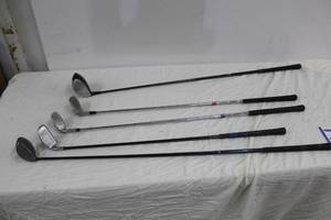 lot 85 image: Lot of (5) Golf Clubs - TS400 1, Callaway Big Bertha Steelhead 3 Wood, Select 5000 3 Iron, Ben Hogan Edge 5 Iron, Callaway GES Short Iron