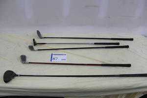 lot 87 image: Lot of (5) Golf Clubs - Callaway GES Driver, Adams Tight Lies 7 Iron, MacGregor Silk Feel Putter, Orlimar 4 Iron, Ping 6 Iron