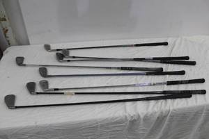 lot 88 image: Lot of (8) Golf Irons - Callaway Big Bertha 2, Callaway Big Bertha 3, MX23 4, Ping Zing 5, Hogan Edge 6, Ping G2 7, Adams Golf 8, Adams Golf 9