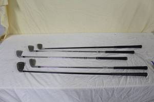 lot 91 image: Lot of (5) Golf Irons - Ping i-3 4, Callaway Great Big Bertha 5, Cleveland 6, Adams Golf Tight Lies GT2 6, Nike Ignite 9