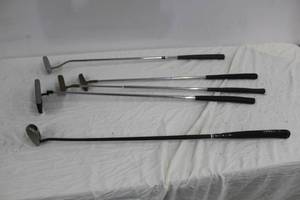 lot 107 image: Lot of (5) Golf Putters - Platinum Roller, Northwestern BR-20, John W. Mahont 8, Ray Cook M1-X