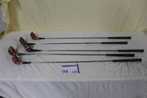 lot 98 image: Lot of (5) Fancy Face Golf Woods - Ram 1, Ram 4, Wilson 4300 1, Spalding 3, Ram 3