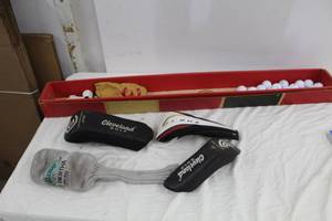 lot 121 image: Lot of (27) Golf Balls (x19 new, x3 used), Golf Club Wood Protectors (x5)