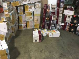 lot 32 image: ASSORTED PALLET WITH HAMPTON BAYHOME DECORATORS LIGHTING SEE PICS